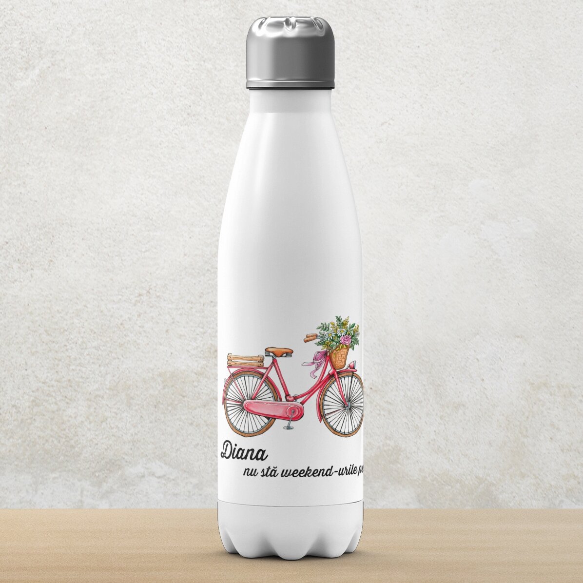 Termo con base blanca personalizado con texto - modelo de bicicleta retro