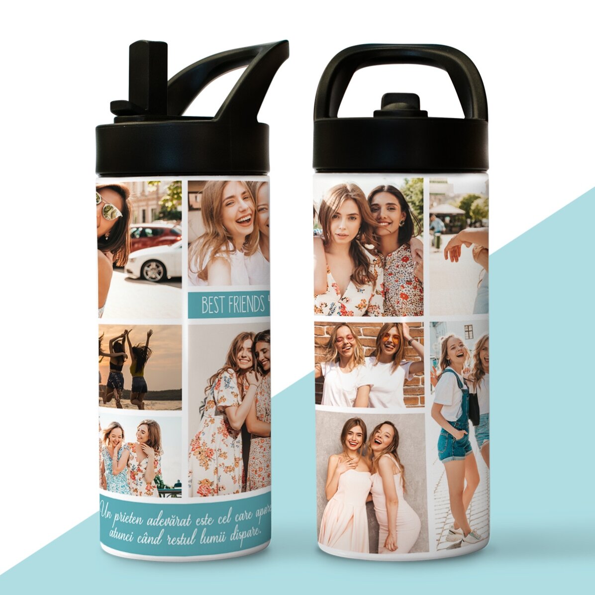 Térmico con asa y pajita personalizado con un collage de fotos y texto