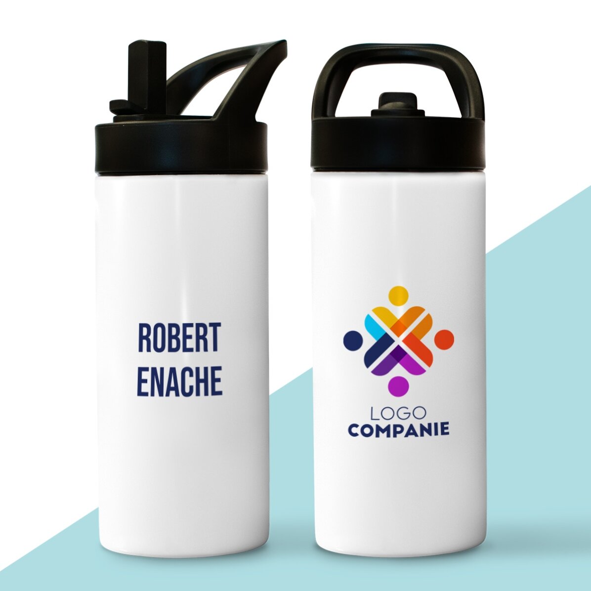 Término con asa y pajita personalizado con logotipo y nombre