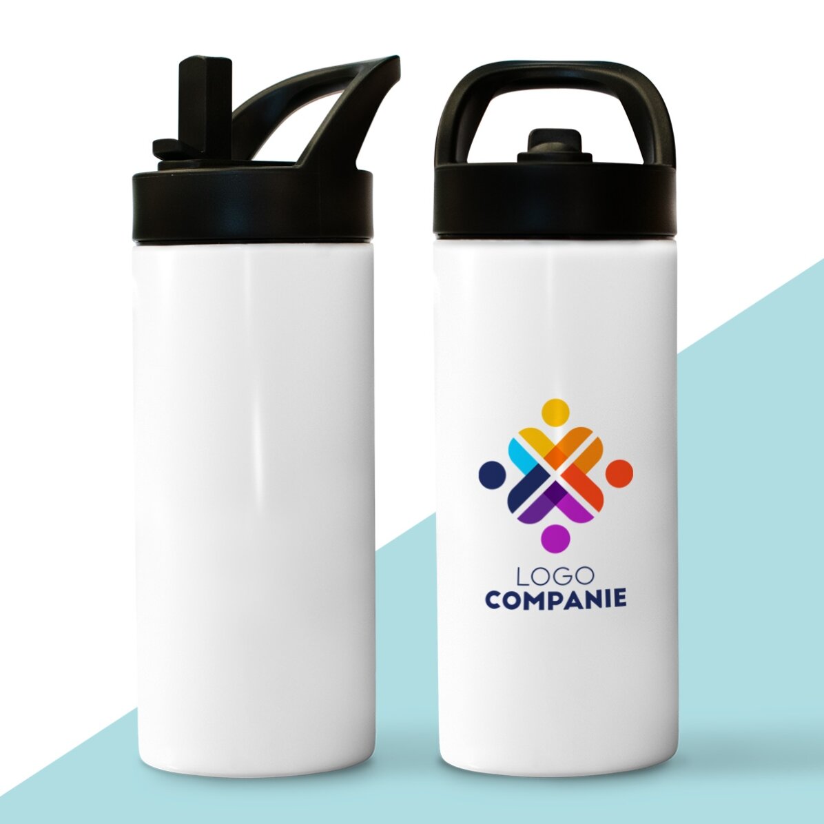 Término con asa y pajita personalizado con logotipo