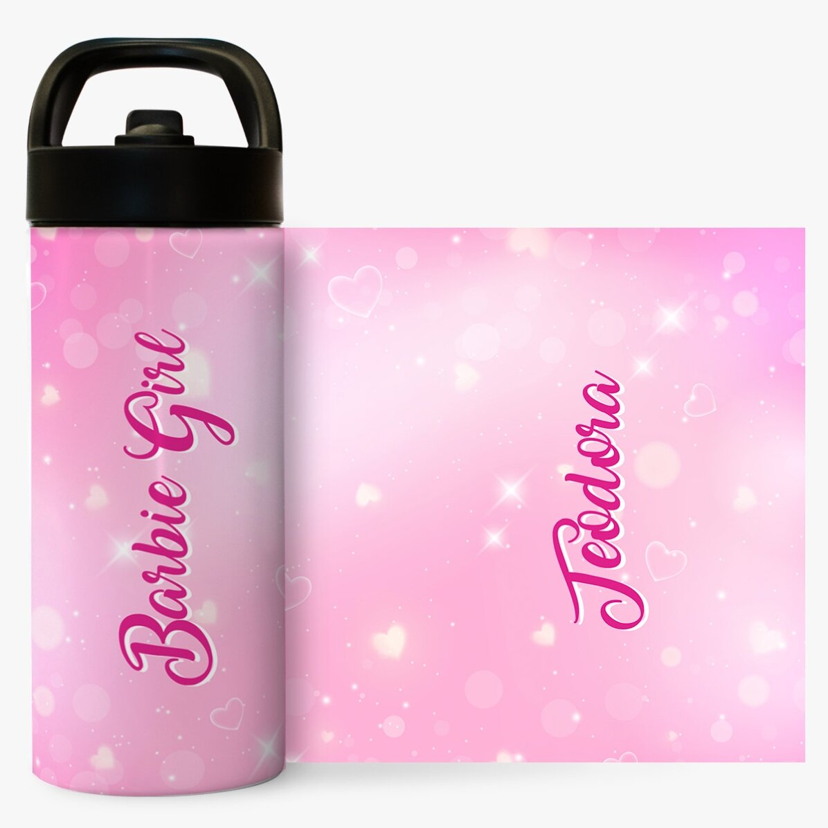 Termo con asa y pajita personalizado con nombre - Barbie