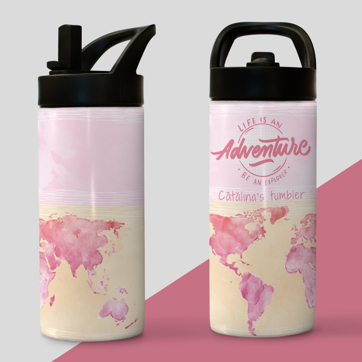 Término con asa y pajita personalizado con nombre - Be an explorer