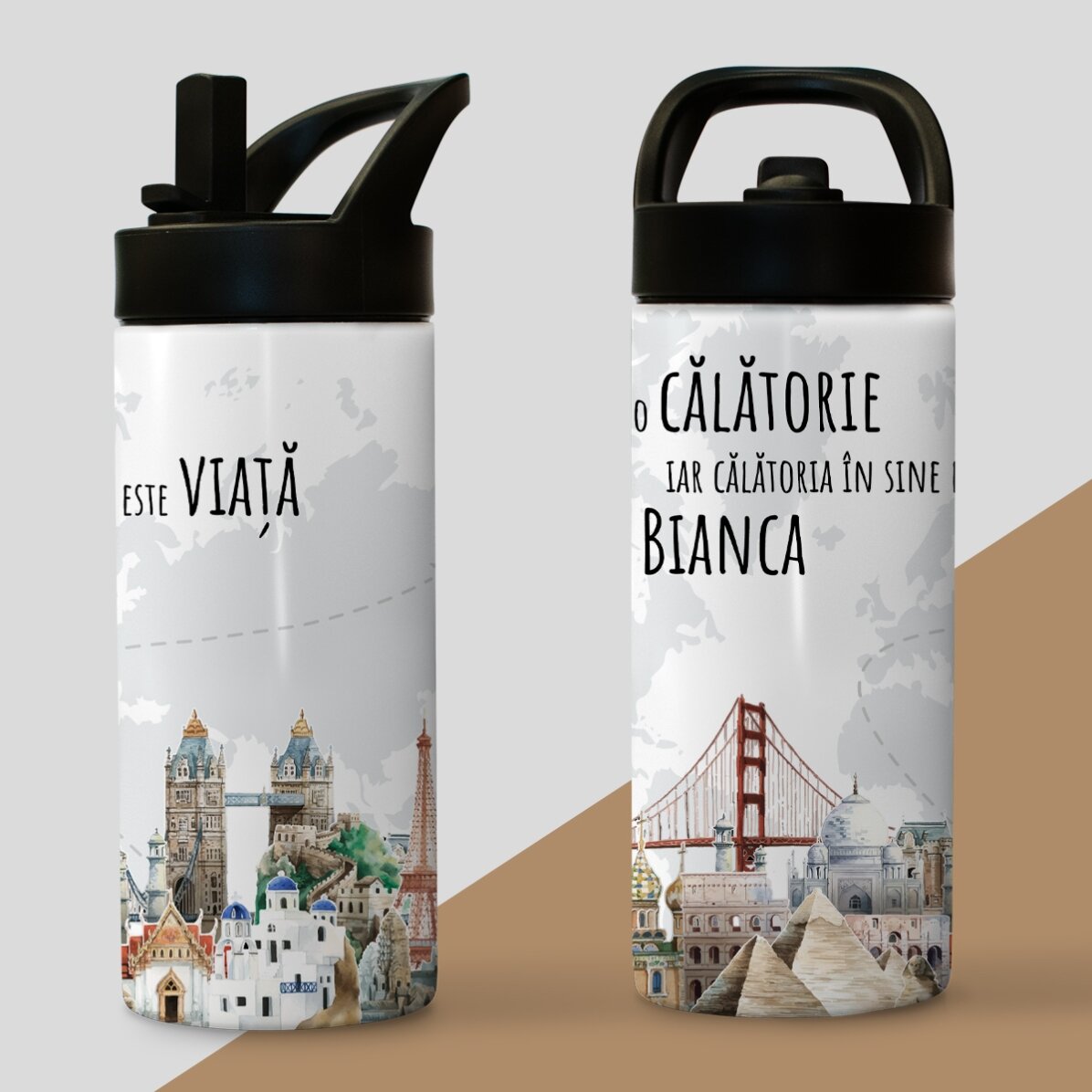 Término con asa y pajita personalizado con nombre - Viajar es la vida