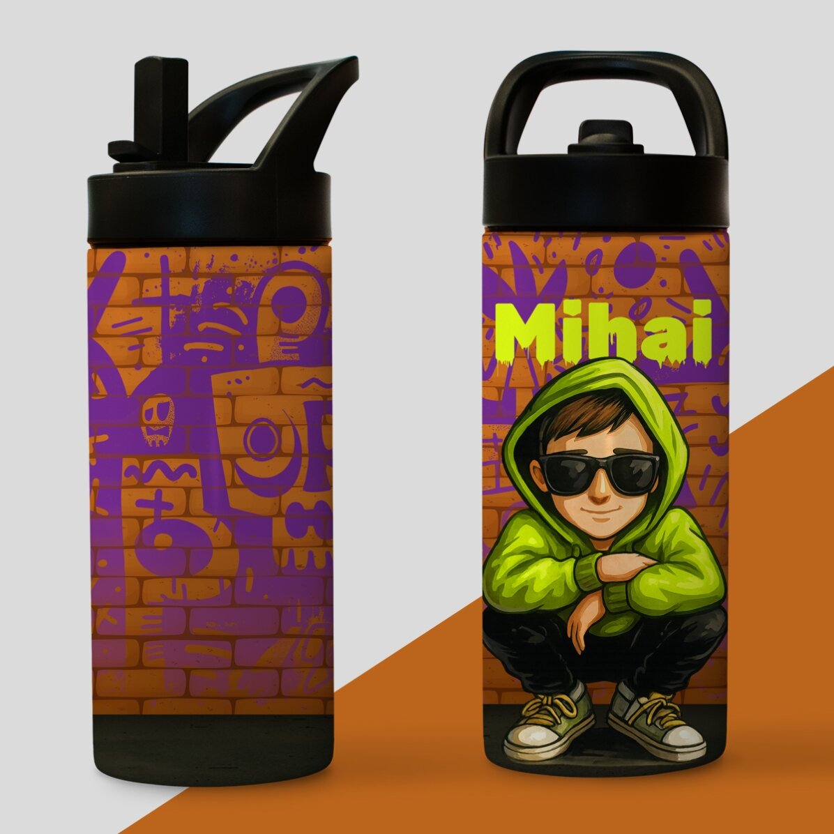 Término con asa y pajita personalizado con nombre - Graffiti