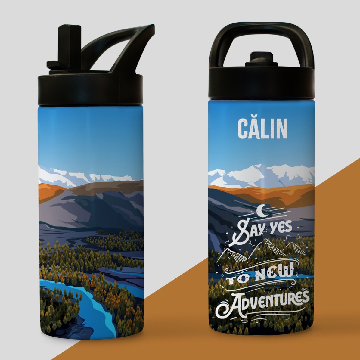 Término con asa y pajita personalizado con nombre - New adventures