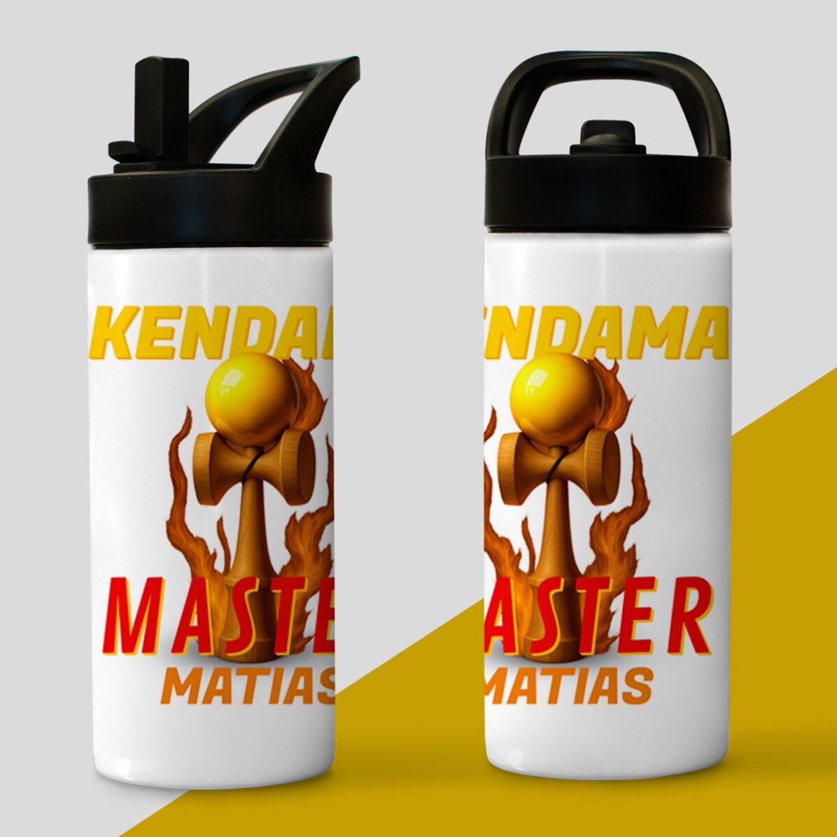 Thermos with handle and straw personalised with name for children - Kendama Master