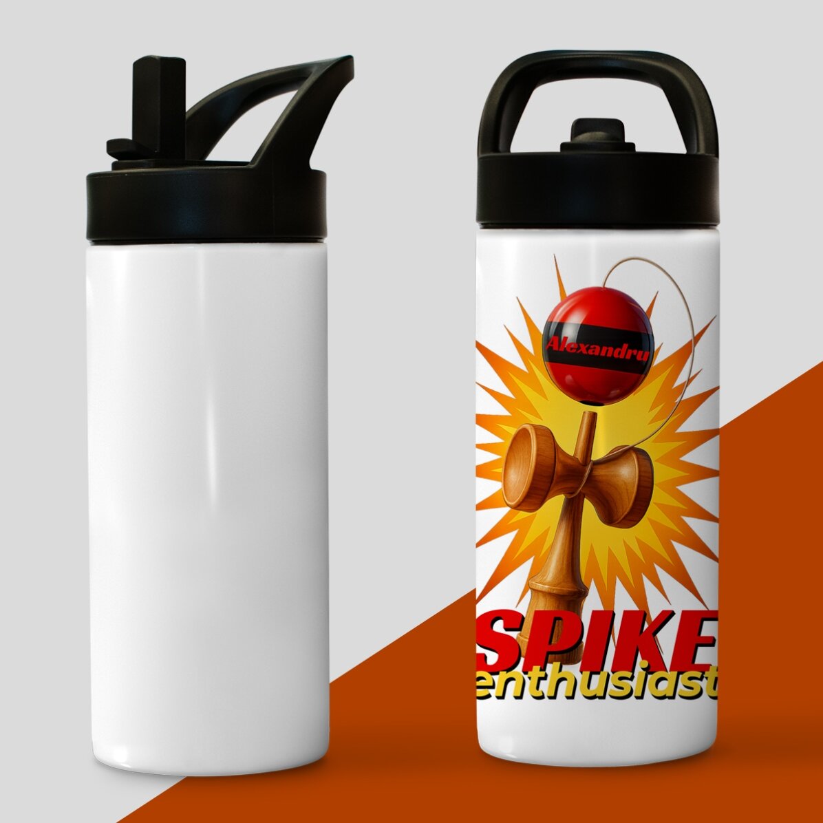 Término con asa y pajita personalizado con el nombre para niños - Spike Enthusiast