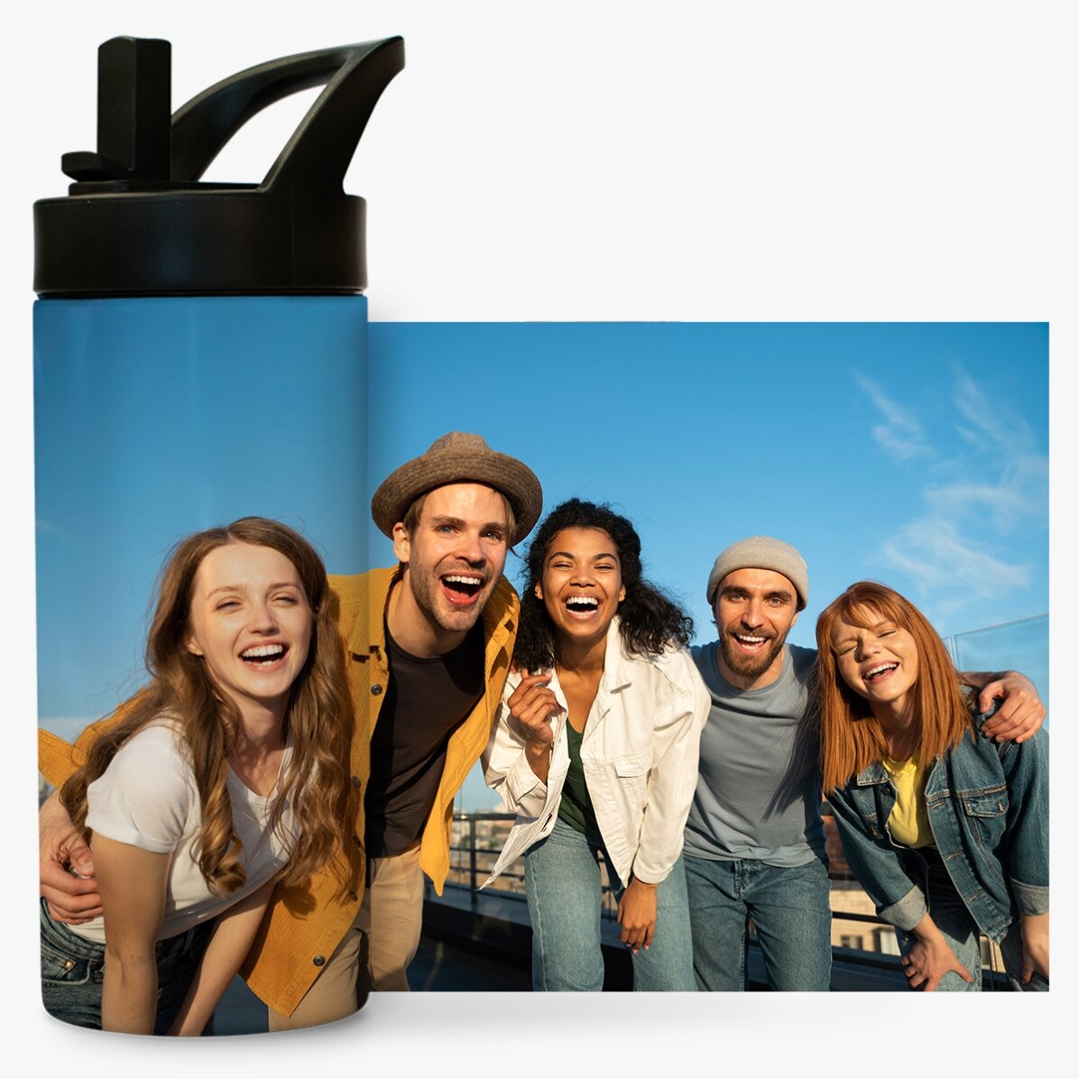Término con asa y pajita personalizado con una foto