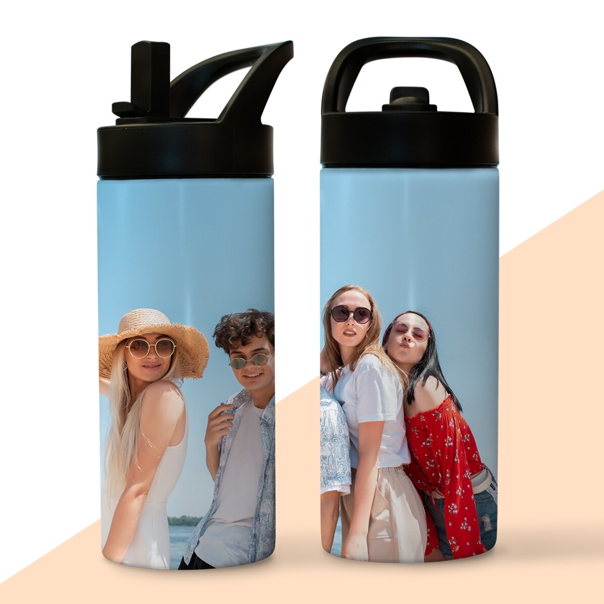 Término con asa y pajita personalizado con una foto