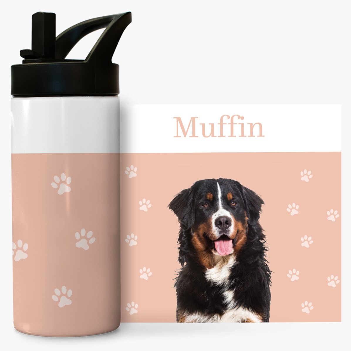 Término con asa y pajita personalizado con texto: «Tu mascota»