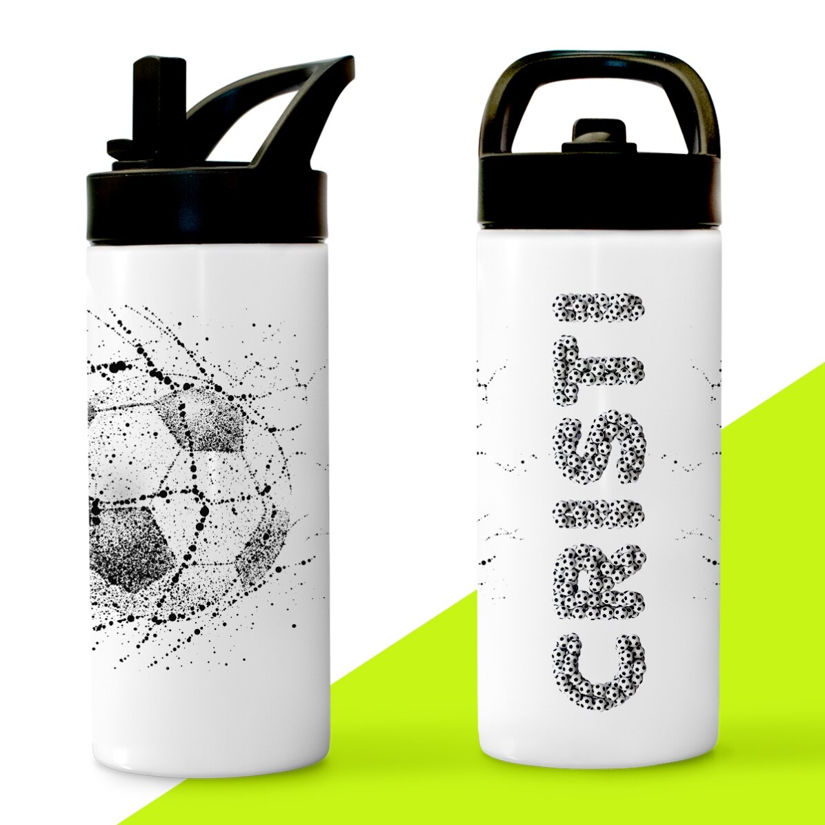 Término con asa y pajita personalizado con texto - Fútbol