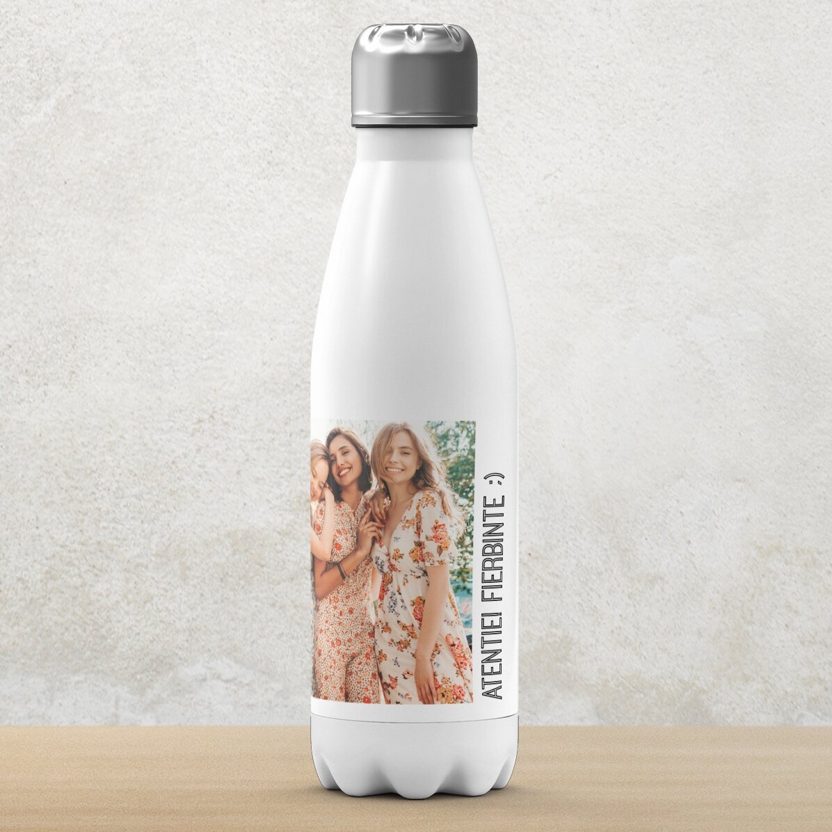 Termo con base blanca personalizado con 5 fotos y texto