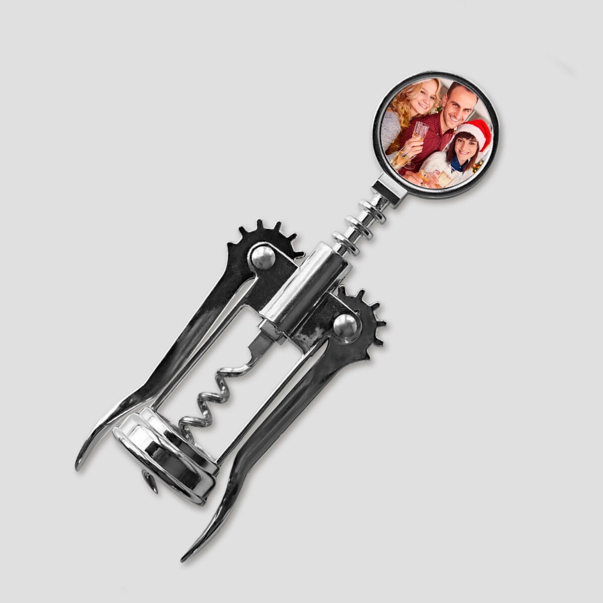 Personalised corkscrew with a photograph and Christmas message