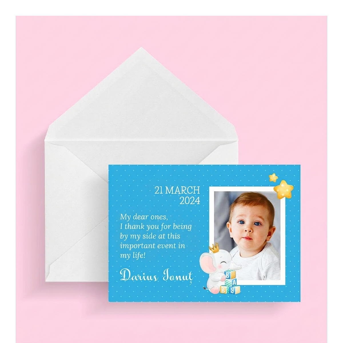 Tarjetas de felicitación e imanes personalizados para el bautizo