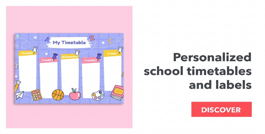 Horarios y etiquetas autoadhesivas para el colegio