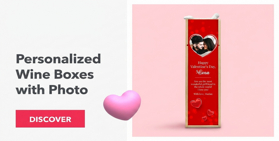 Cajas de vino personalizadas con una foto para el Día de San Valentín