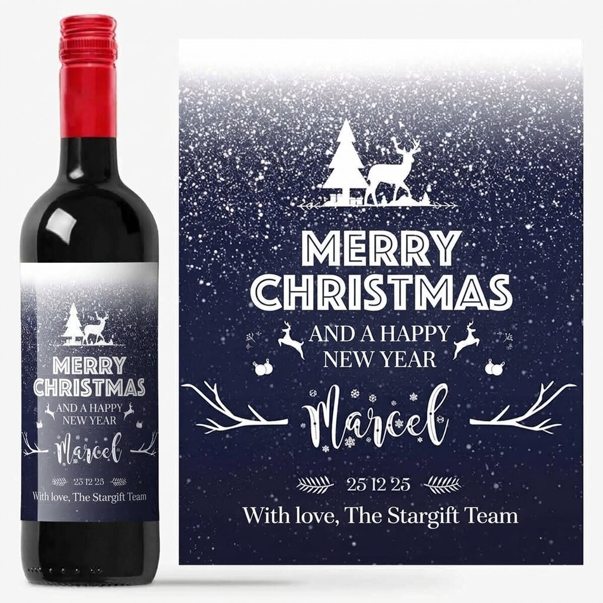 Vino personalizado con texto - Noche nevada