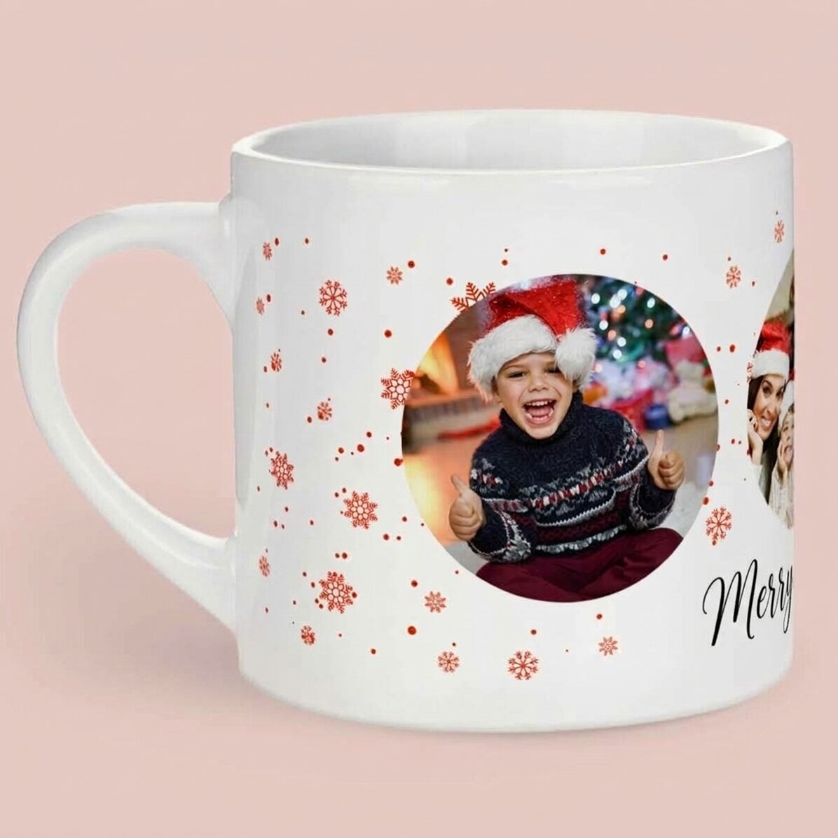 Taza personalizada para niños con 3 fotos - Alegría navideña