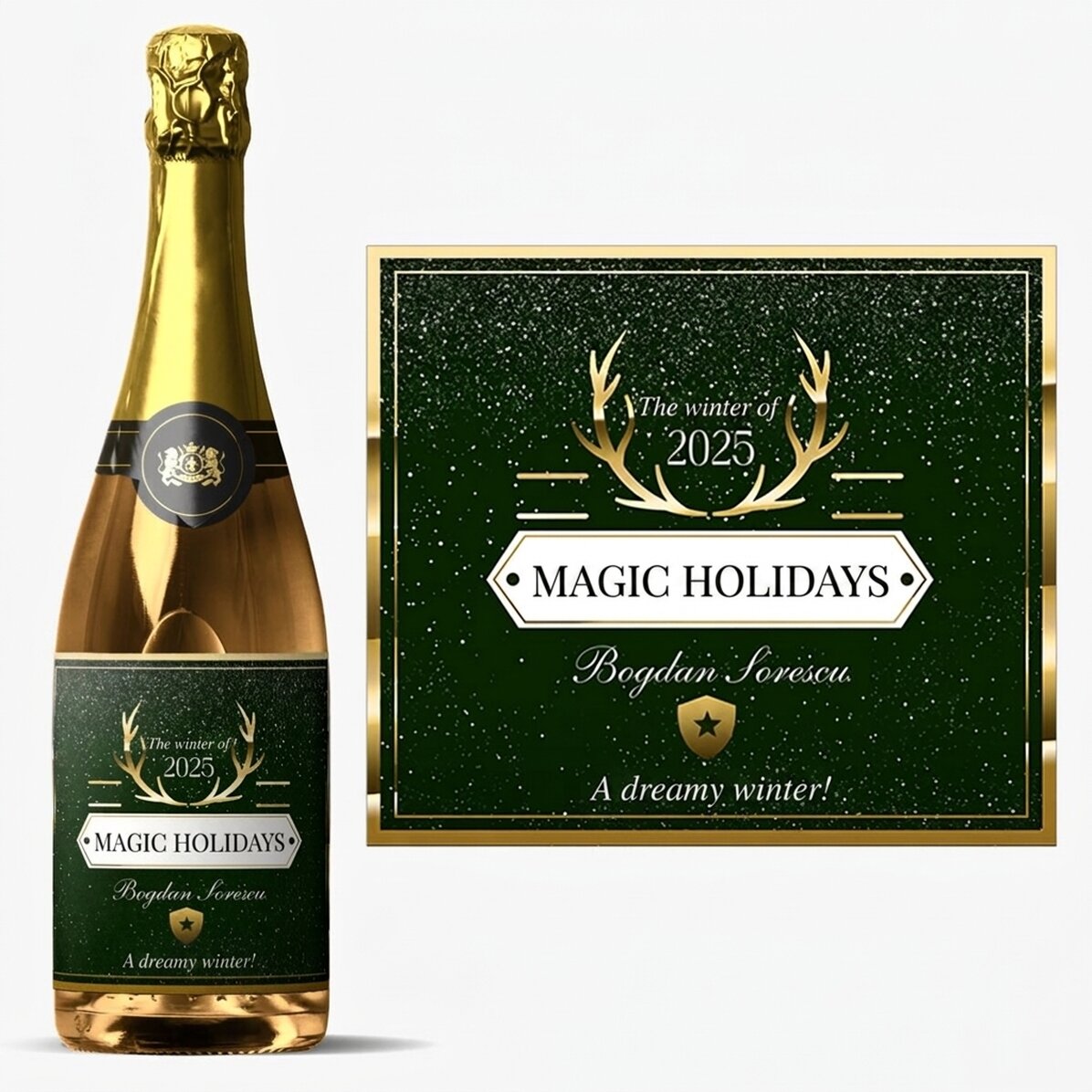 Vino espumoso personalizado con texto - Golden Antlers