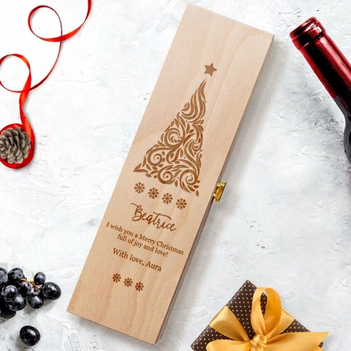 Caja de vino personalizada con texto: «Feliz Navidad»
