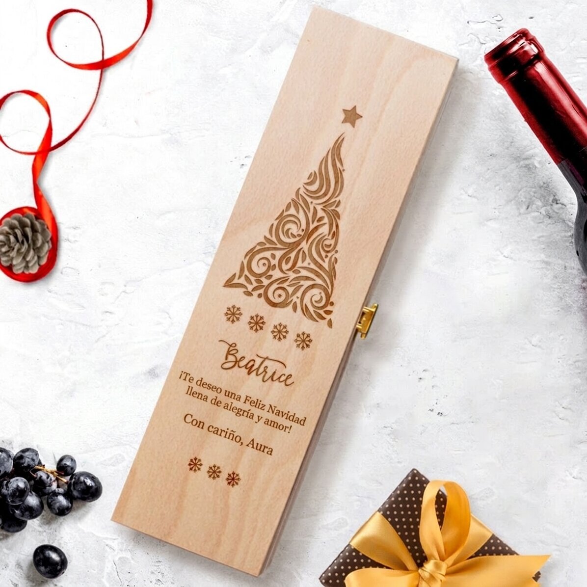 Caja de vino personalizada con texto: «Feliz Navidad»
