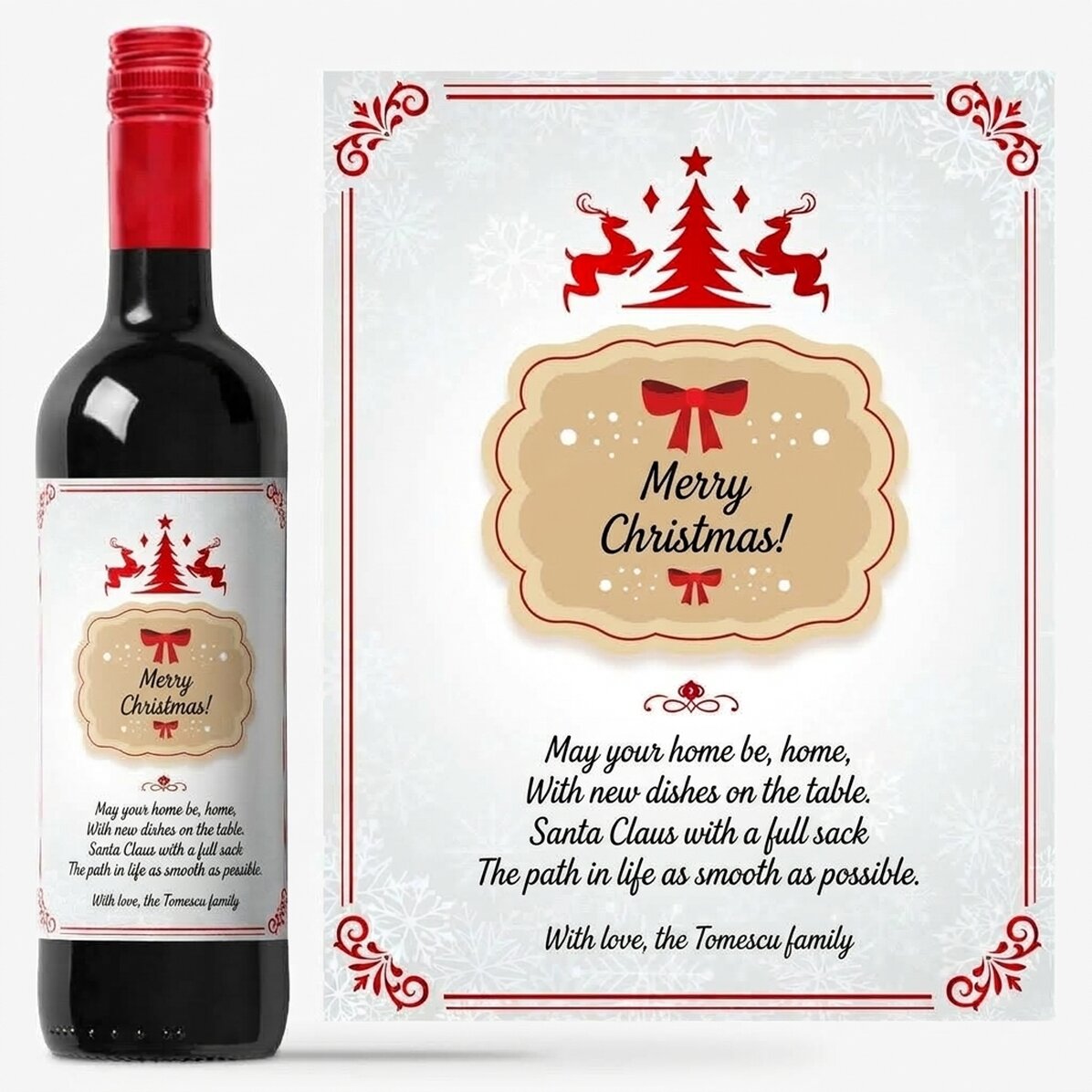 Vino personalizado con texto: «Feliz Navidad»