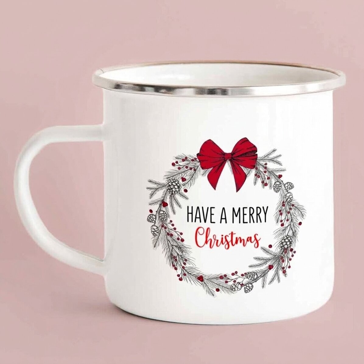 Taza metálica esmaltada con texto - Jolly Christmas