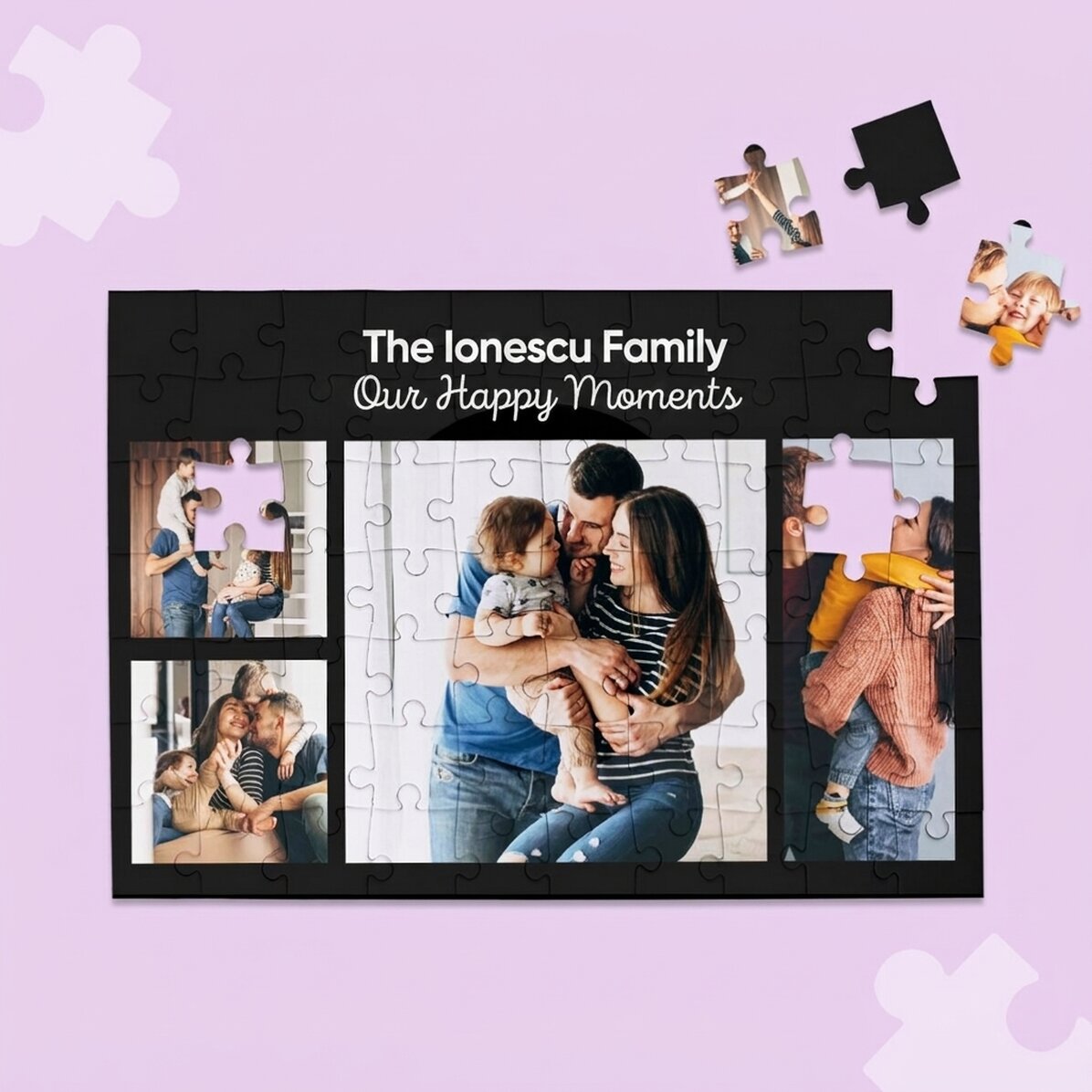 Rompecabezas personalizado con 4 fotos y texto, 28 x 19 cm