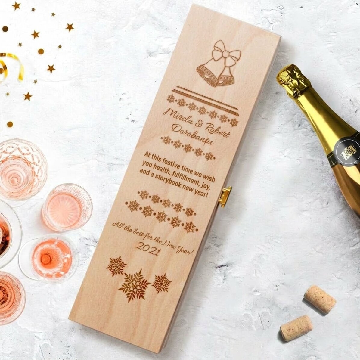 Caja de vino espumoso personalizada - Año Nuevo