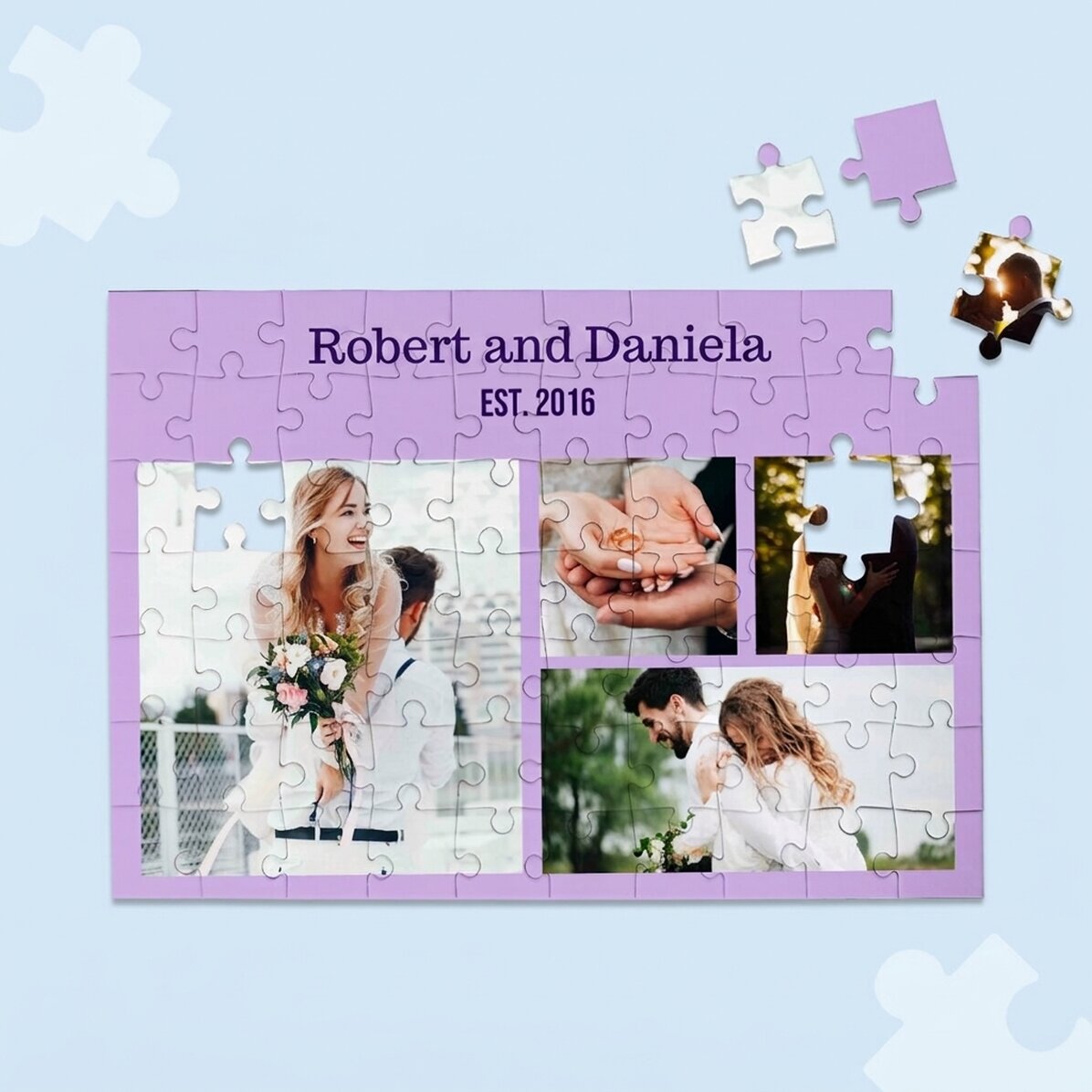 Rompecabezas personalizado con 4 fotos y texto, 28 x 19 cm - Dulces recuerdos