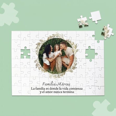 Rompecabezas personalizado con una foto y un texto, 28 x 19 cm - Familia