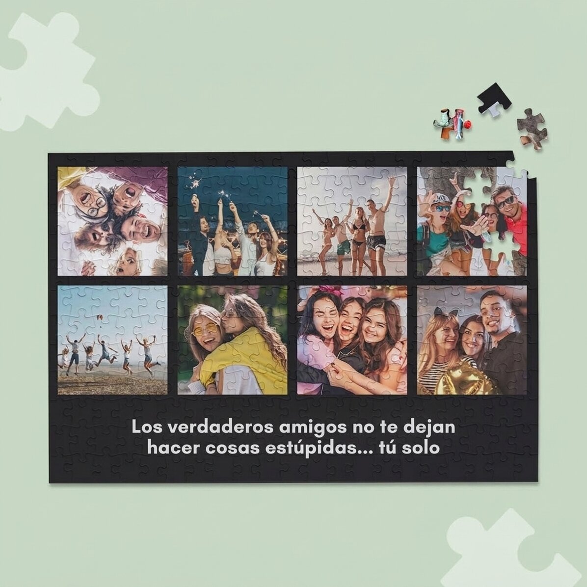 Rompecabezas personalizado con 8 fotos y texto, 36 x 24 cm