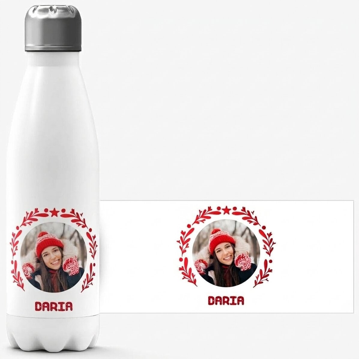 Termo con base blanca personalizado con foto y texto - modelo Navidad