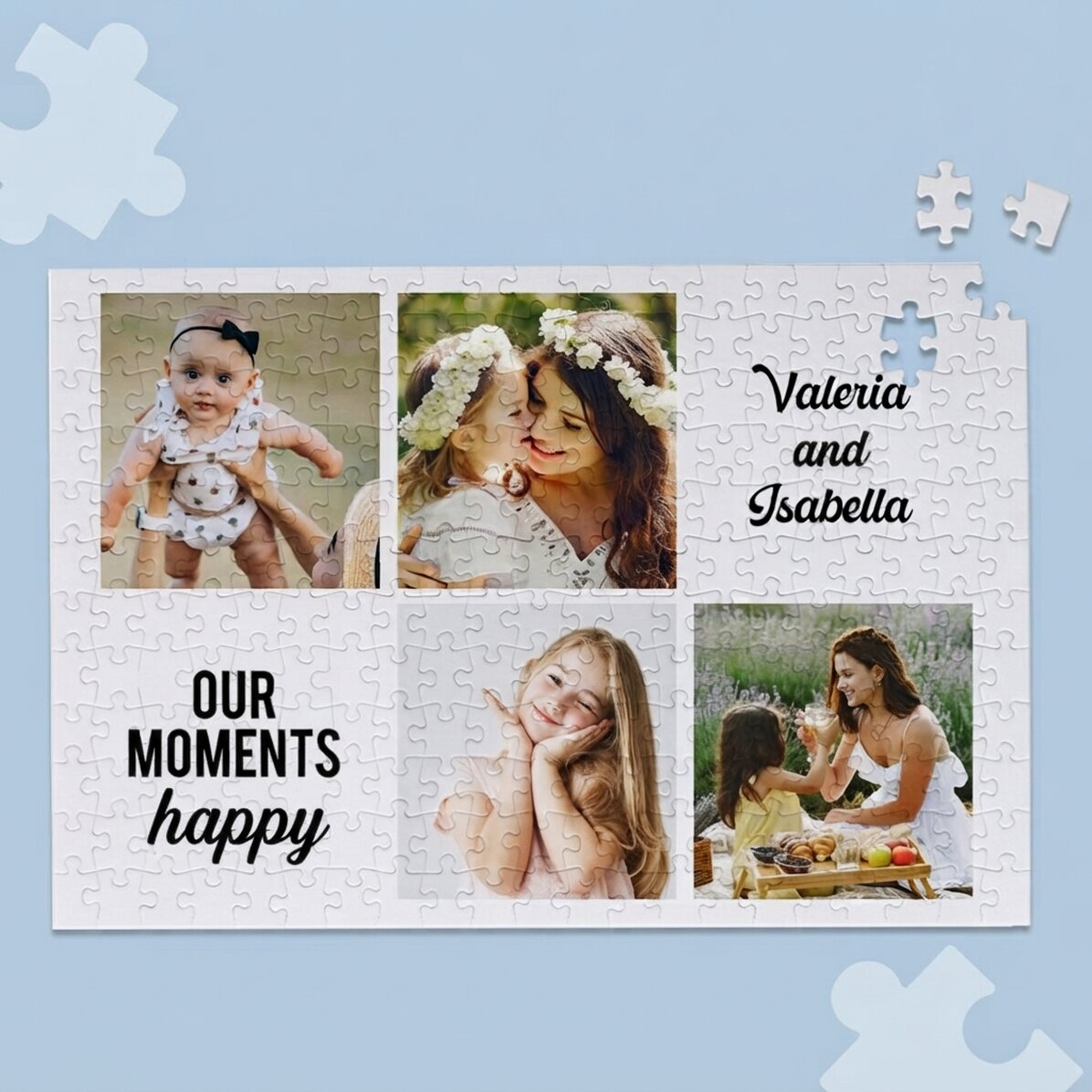 Rompecabezas personalizado con 4 fotos y texto, 40 x 28,5 cm - Momentos
