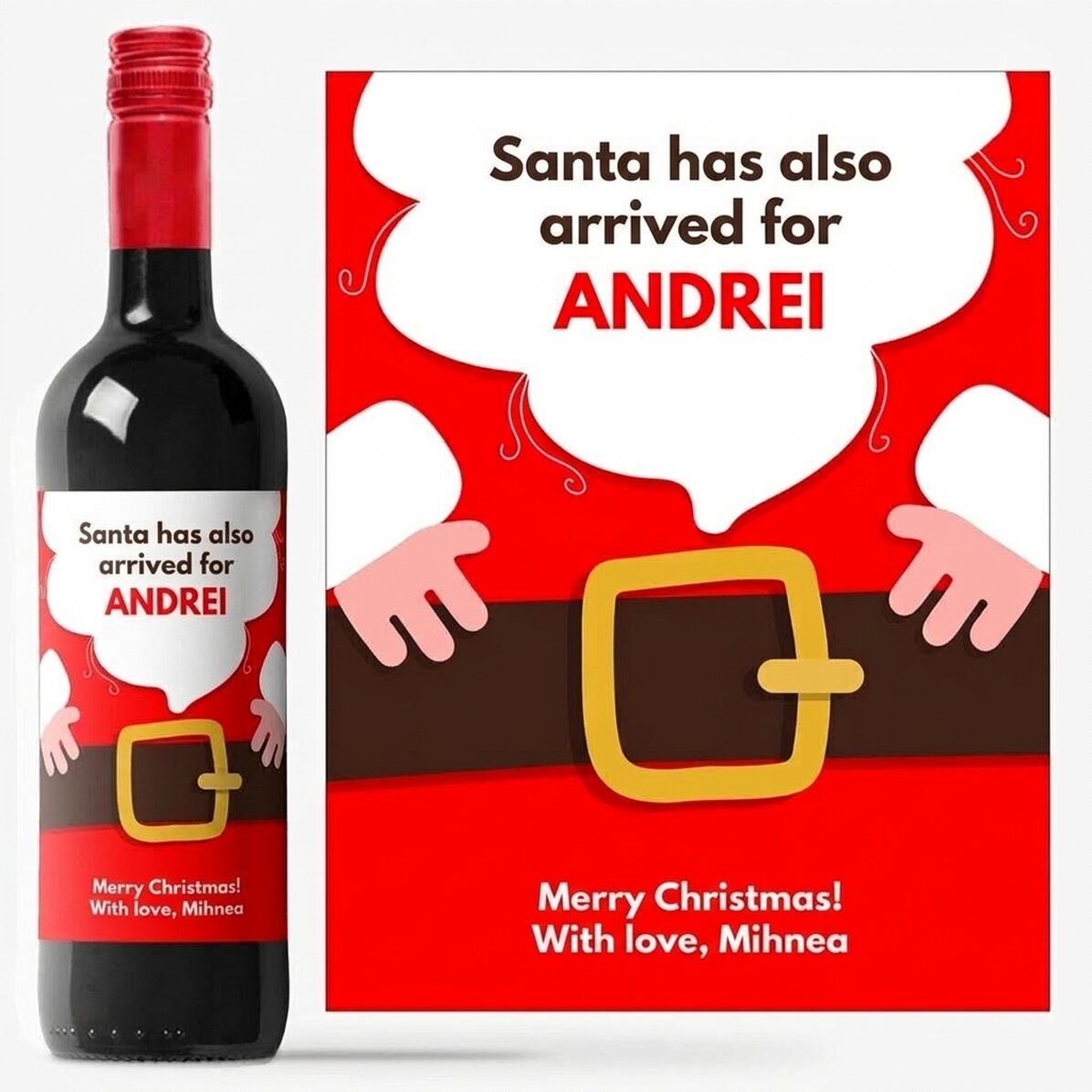 Vino personalizado con texto: «Ha llegado Papá Noel»
