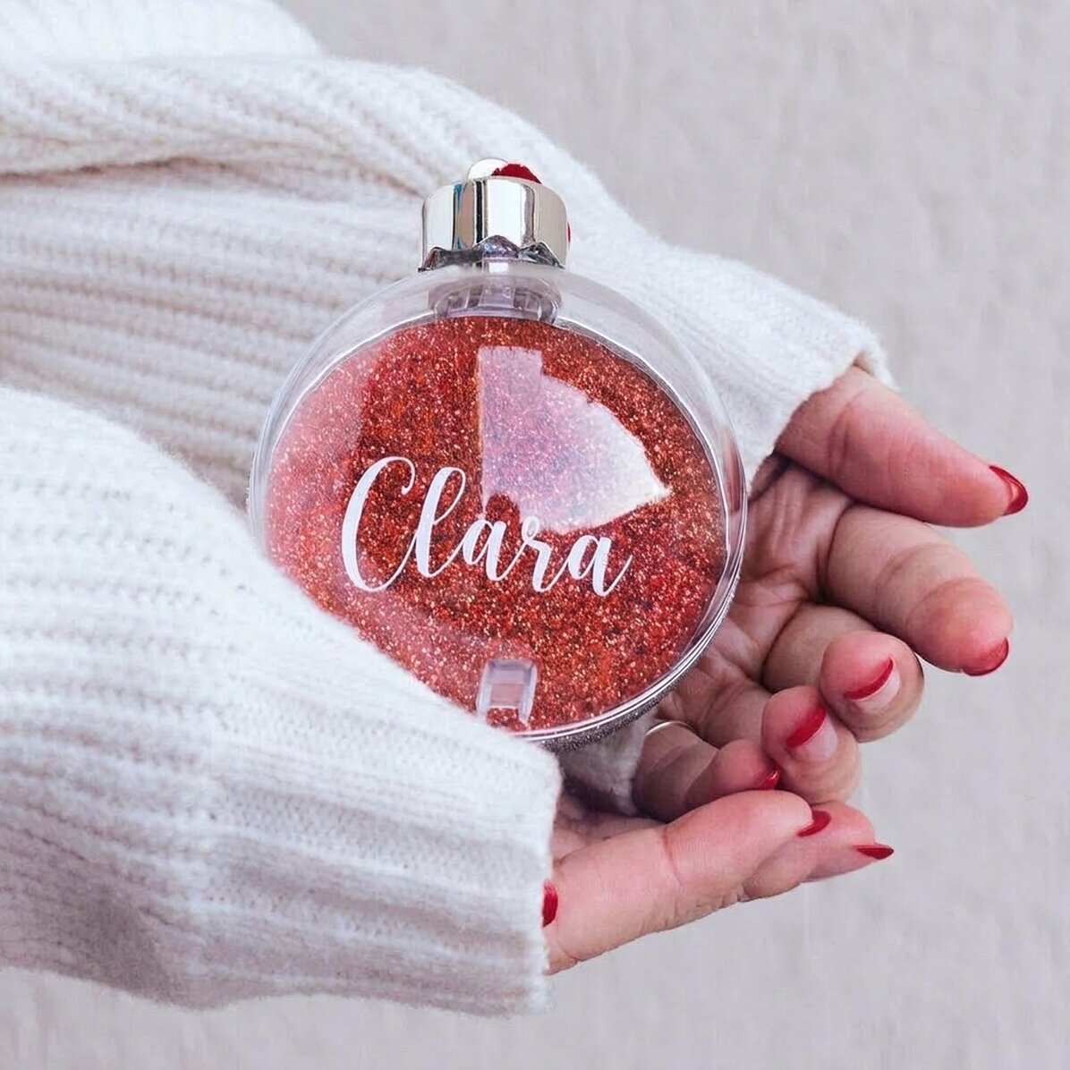 Bola de Navidad personalizada con tu nombre - Purpurina roja