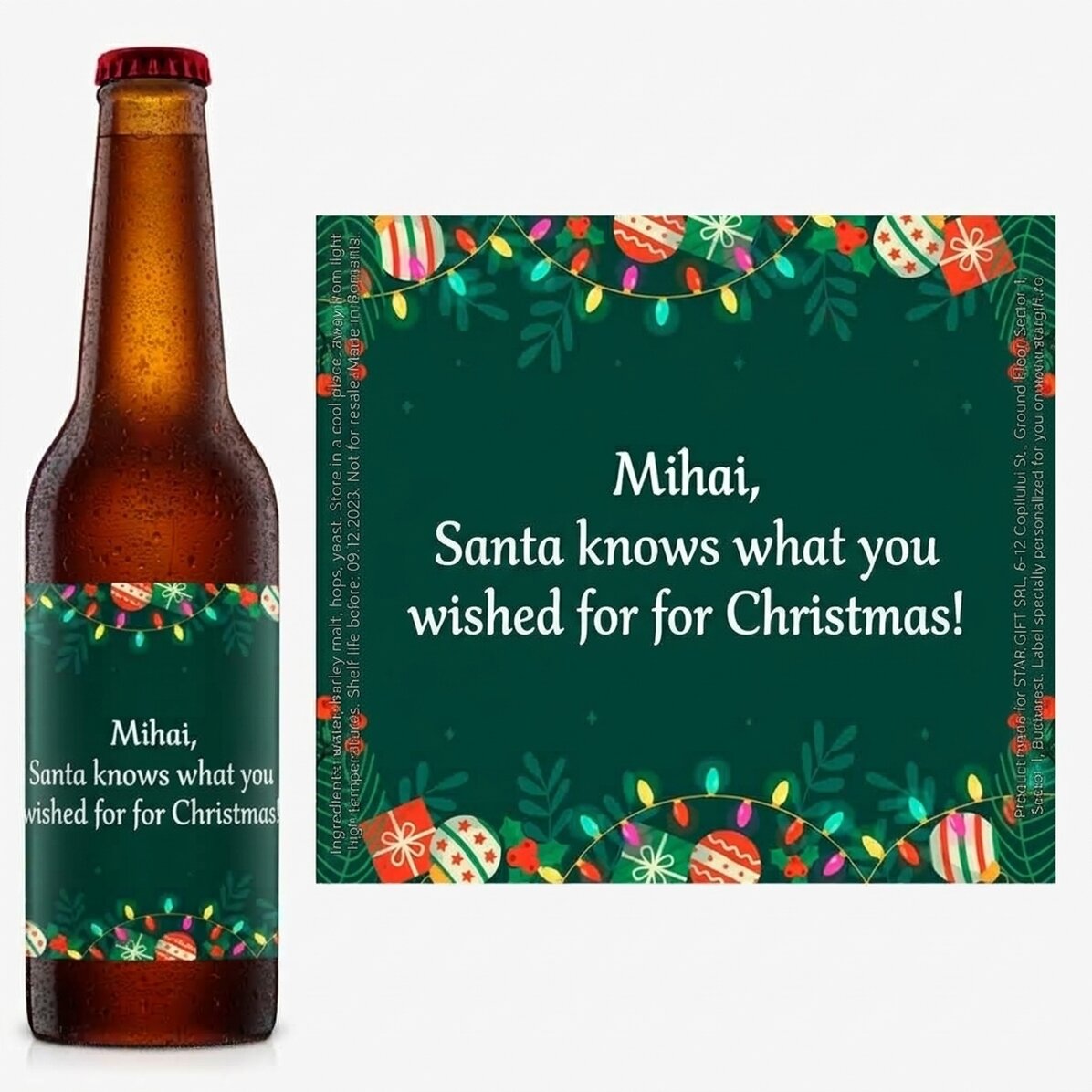 Cerveza personalizada con texto - fondo verde
