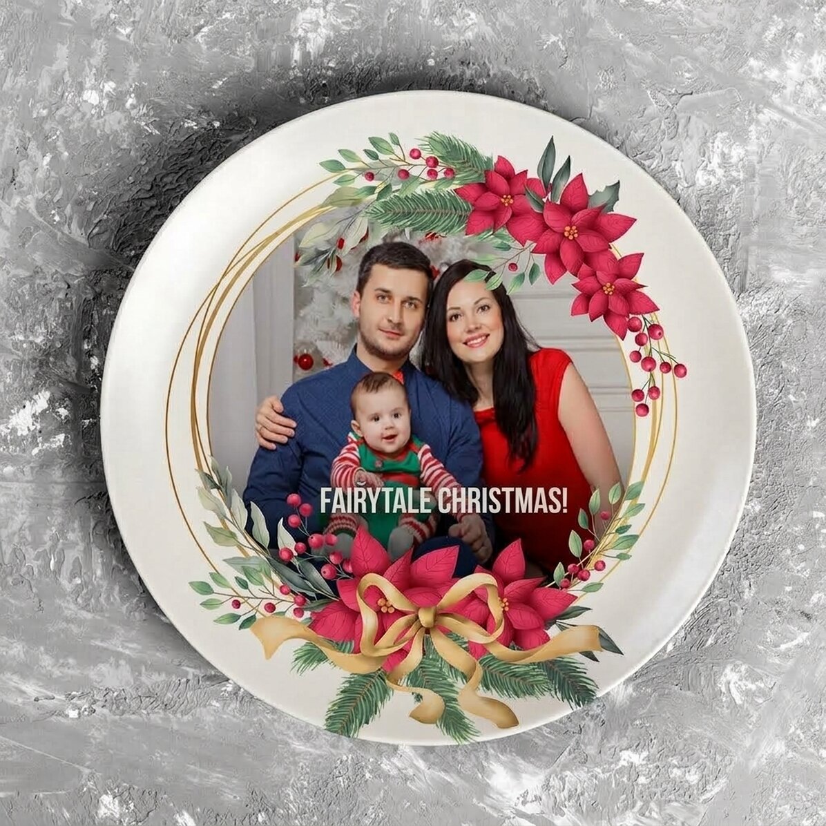 Plato personalizado con una foto y un texto - Navidad