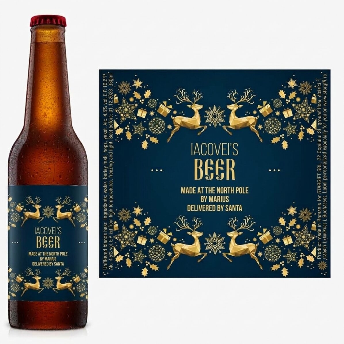 Cerveza personalizada con texto: «La magia del invierno»
