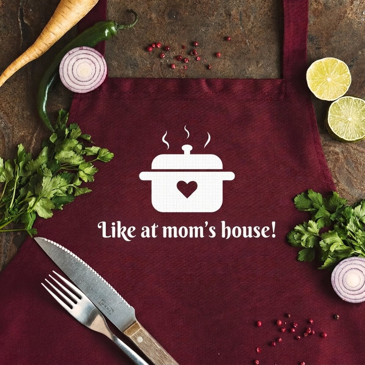 Letrero personalizado con texto: «¡Como en casa de mamá!»
