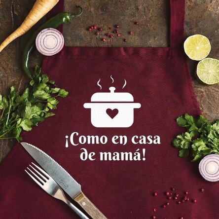 Letrero personalizado con texto: «¡Como en casa de mamá!»