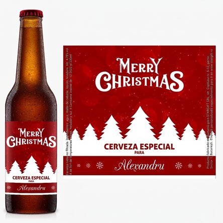 Cerveza personalizada con texto: «Merry Christmas»