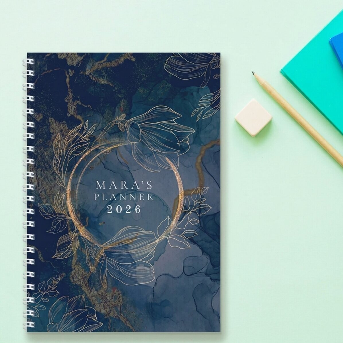 Cuaderno personalizado con texto - Flores doradas