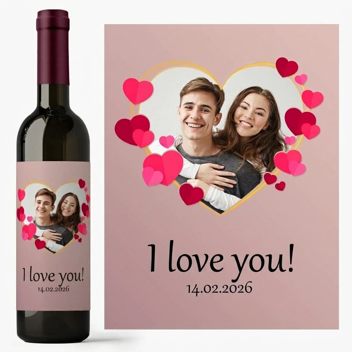 Vino personalizado con texto y foto - In love