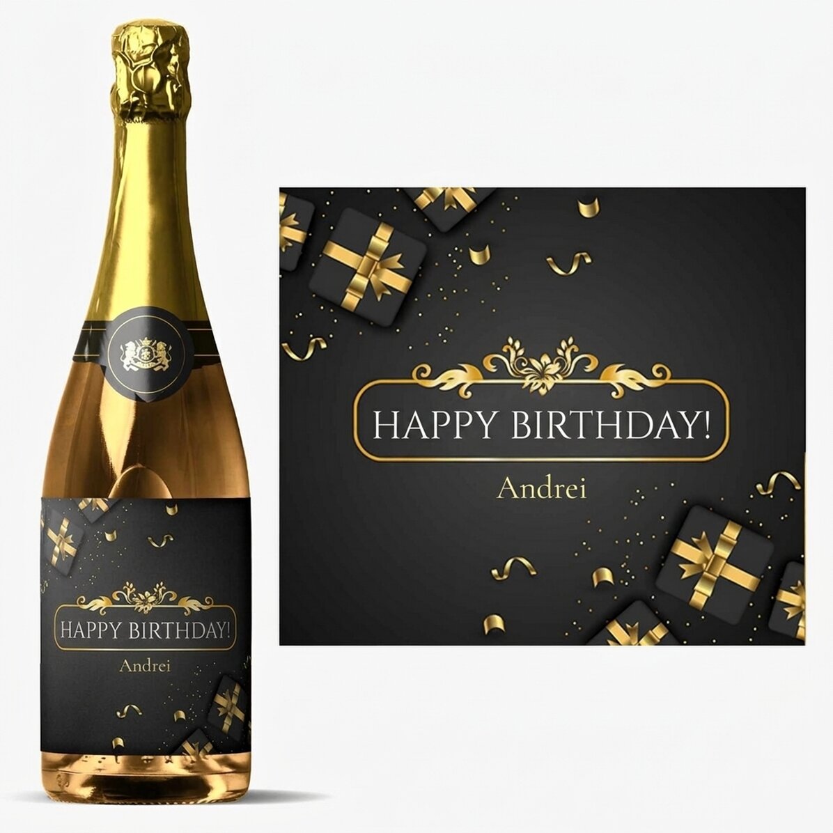 Vino espumoso personalizado con mensaje: «Feliz cumpleaños»