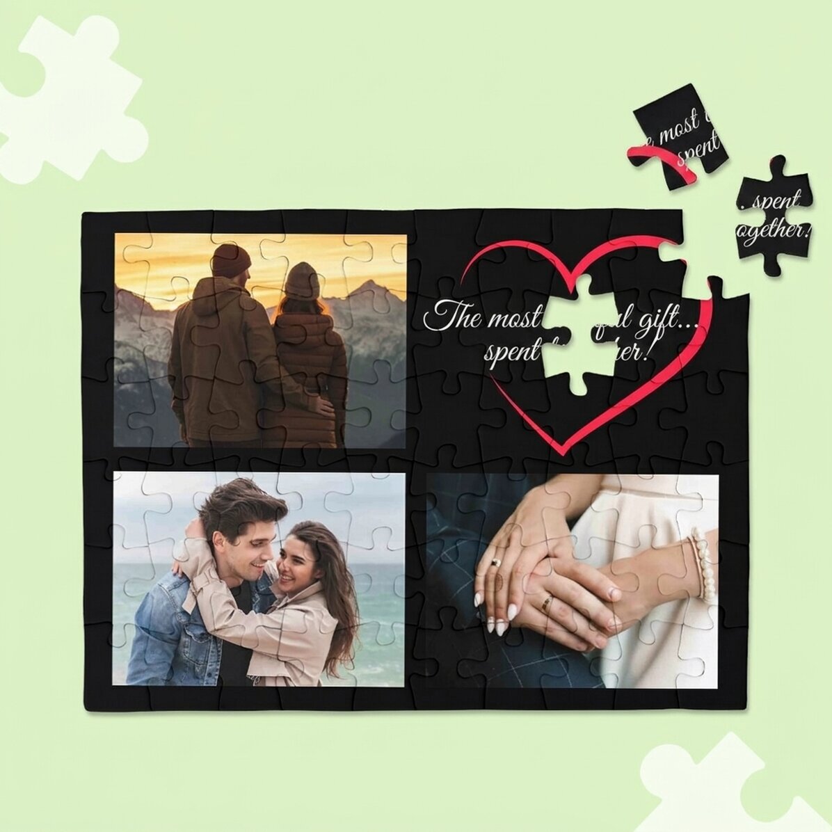Rompecabezas personalizado con 3 fotos y texto, 20 x 15 cm - In love