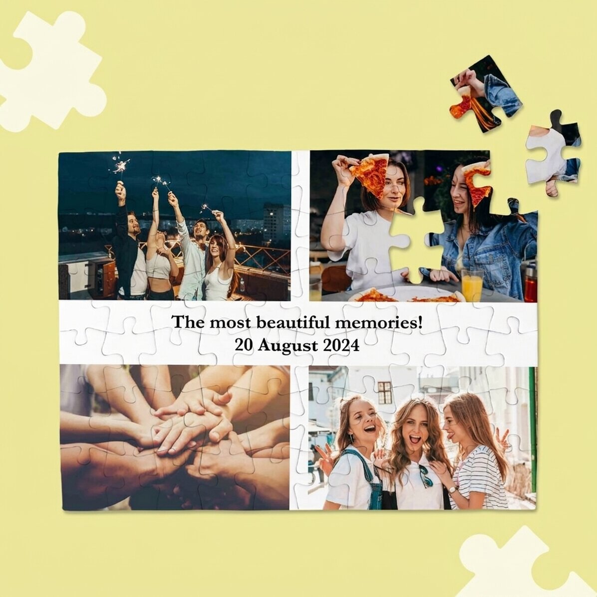 Rompecabezas personalizado con 4 fotos y texto, 28 x 19 cm - Los recuerdos más bonitos