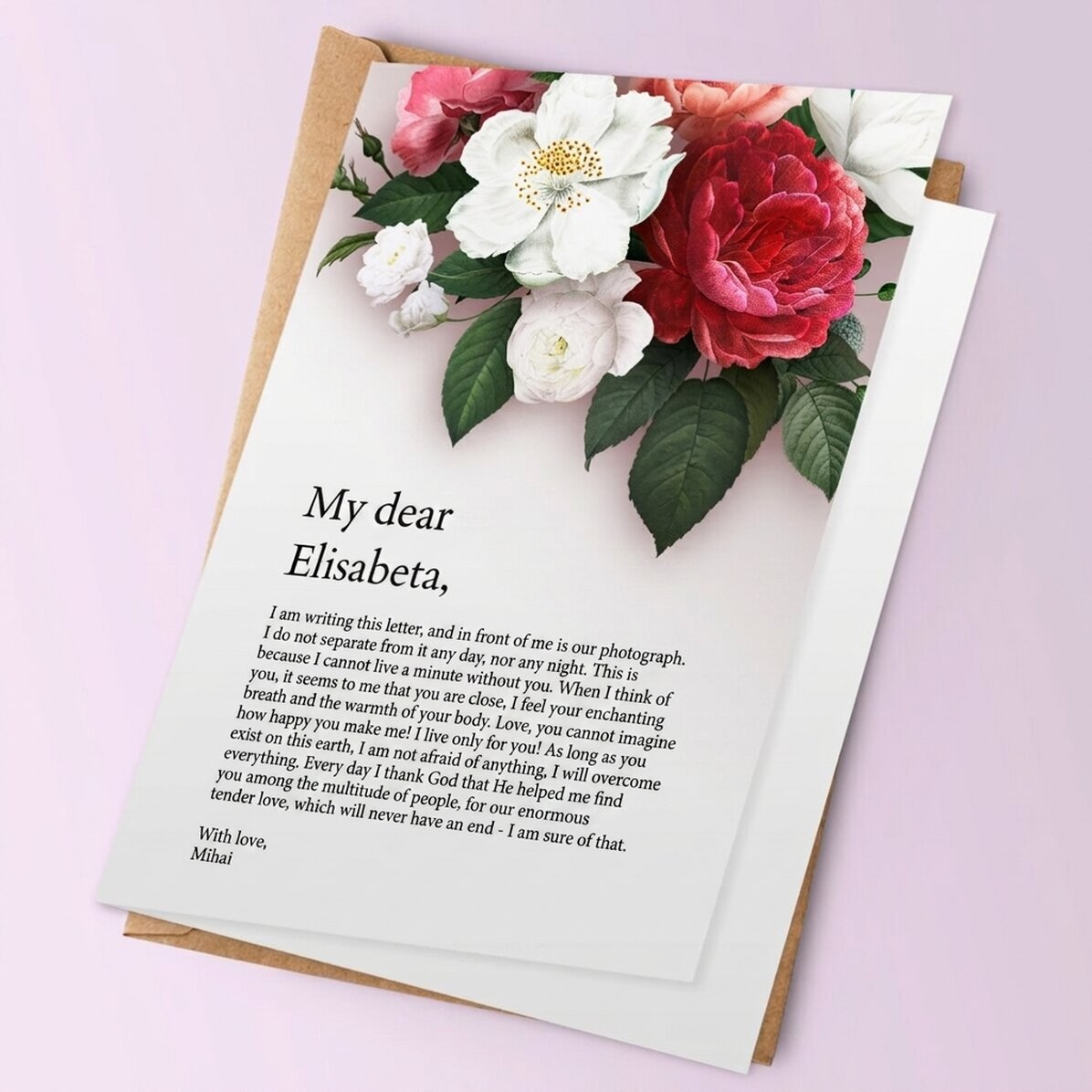 Tarjeta de felicitación personalizada con texto - Carta de amor