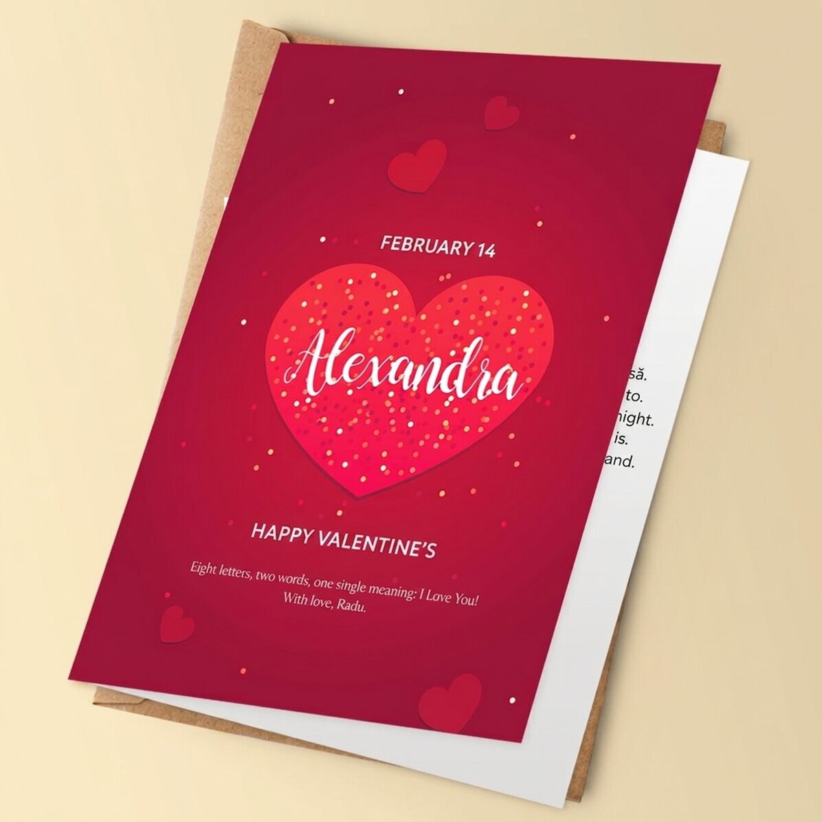 Tarjeta de felicitación personalizada con texto - Corazoncitos