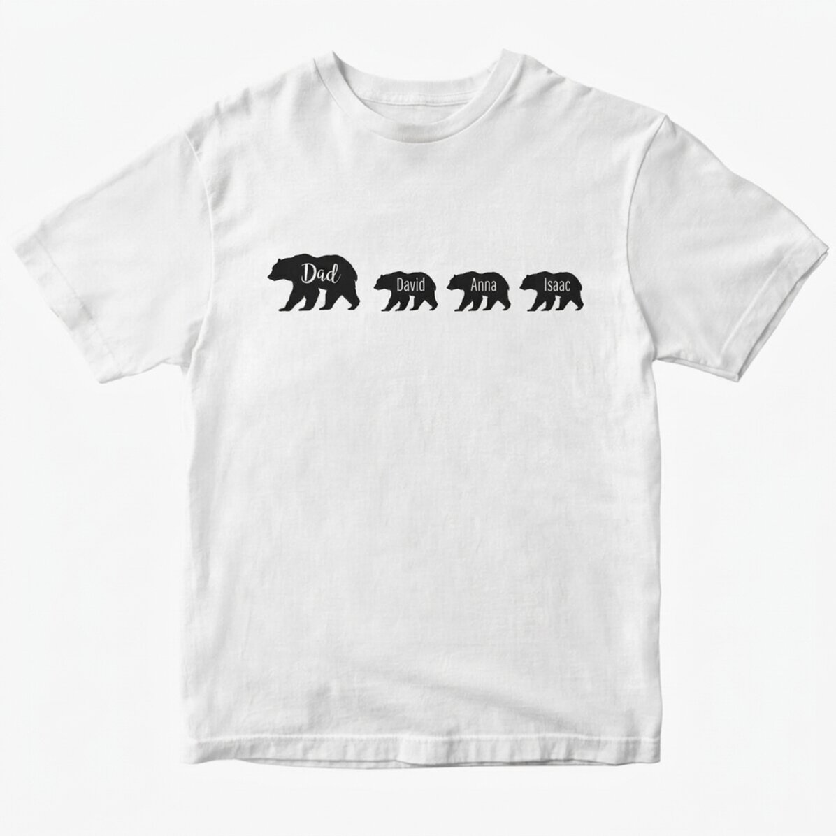 Camiseta personalizada con texto: «Un oso y tres oseznos»